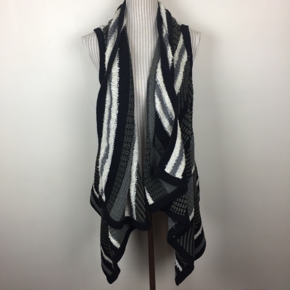 A.N.A Chunky Shawl Collar Sweater Striped Cardigan Vest MED - Picture 4 of 9